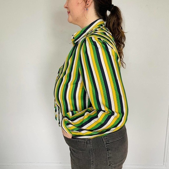 Vintage 80s Yellow and Navy Striped blouse - Picture 3 of 4